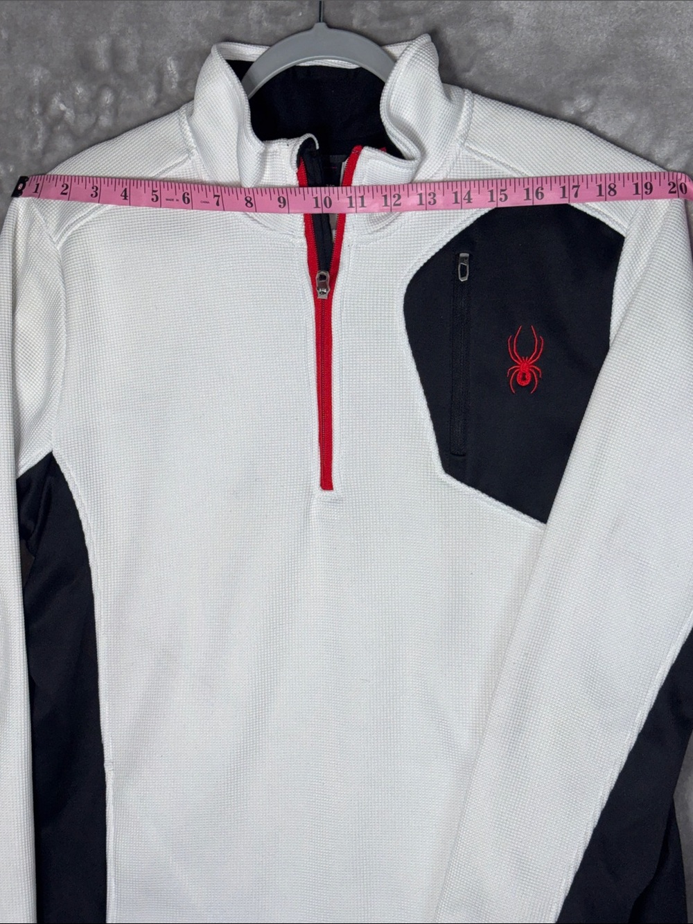 Spyder Men’s White Zip-Up Pullover with Black Panels and Red Accents Size L - Picture 8 of 9